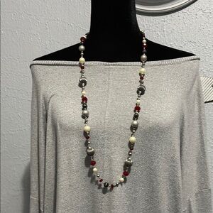 Elegant Red and Silver Beaded Necklace